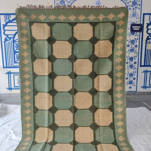 Handmade Wool Rug, Kilim Rug, Wool Jute Rug, Kilim Jute Rug, Bohemian Rug, Accent Rug, Traditional Rug, Blue And White Rug, 6x9 Ft Rug, Gift
