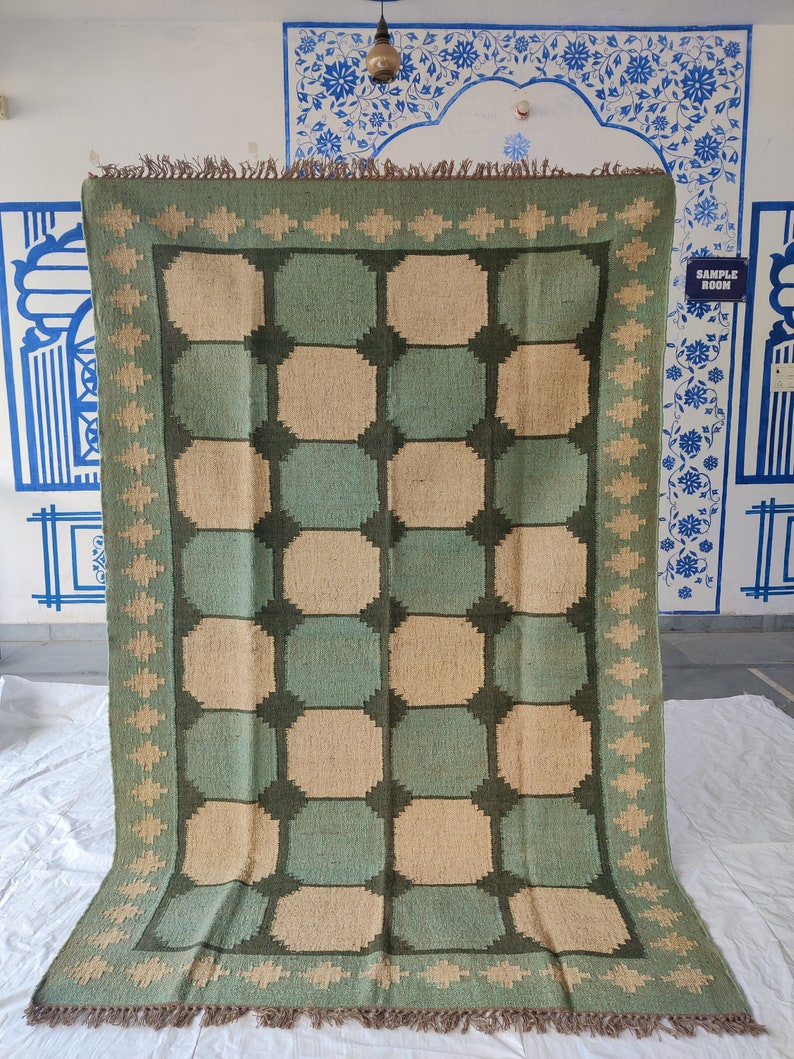 Handmade Wool Rug, Kilim Rug, Wool Jute Rug, Kilim Jute Rug, Bohemian Rug, Accent Rug, Traditional Rug, Blue And White Rug, 6x9 Ft Rug, Gift