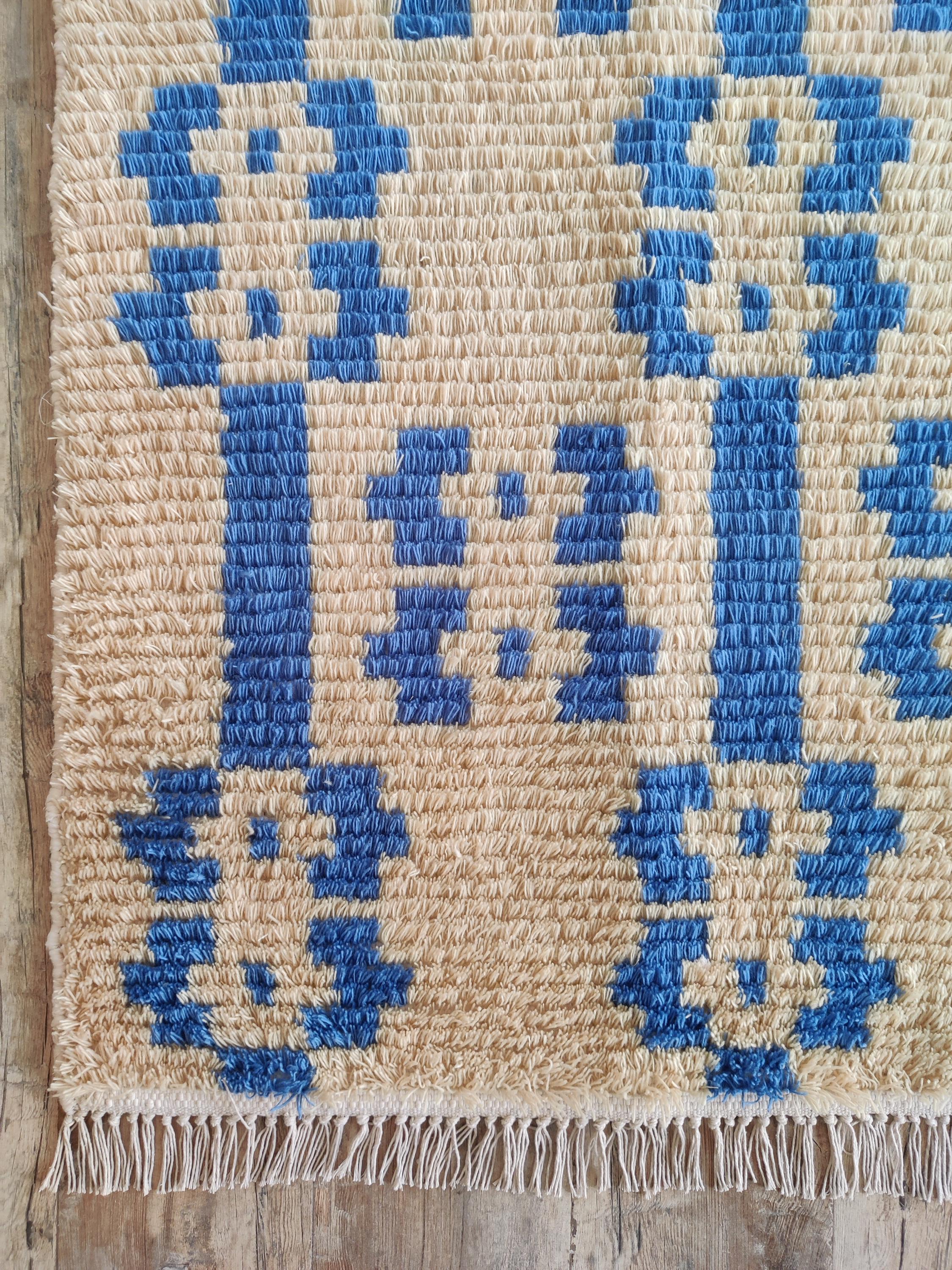 Blue Arabic Rug Handmade Moroccan Wool Rug, Blue Geometric Berber Areba Rug, Vintage ...