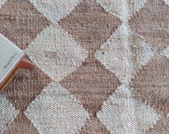 Handgewebter Natürlicher Jute Teppich Handgewebter Teppich, Boho Küchenteppich, Diamant Teppich 250x300, Wohnzimmerteppich, Vintage Teppich, Handgemachtes Dekor, Schlafzimmerteppich