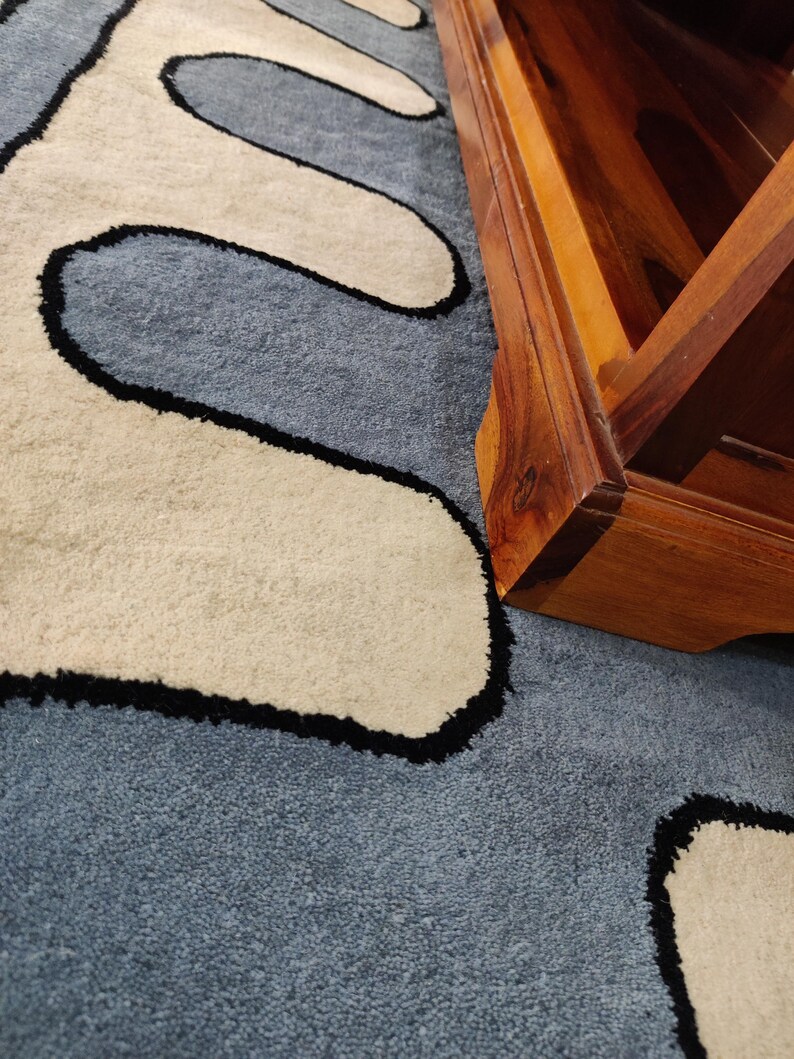 8X10 Ft Blue And White Color Hand-tufted Carpet, Carpets For Drawing Room, Handmade Rug, Bohemian Carpet, Custom Rugs, Designer Carpets image 8
