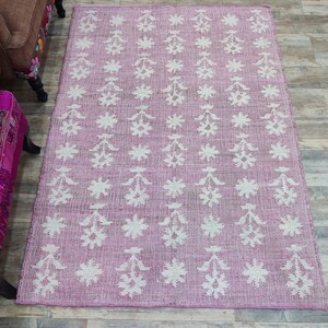 Handwoven Pink Jute Floral Design Area Rug, Handmade Natural Jute Hallway Rug, Vintage Jute Entryway Bohemian Decor Rug, Bedroom Rug, Gift