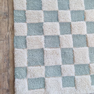 Custom Wool Moroccan Checkered Area Rug, Home Decor Blue and White ...