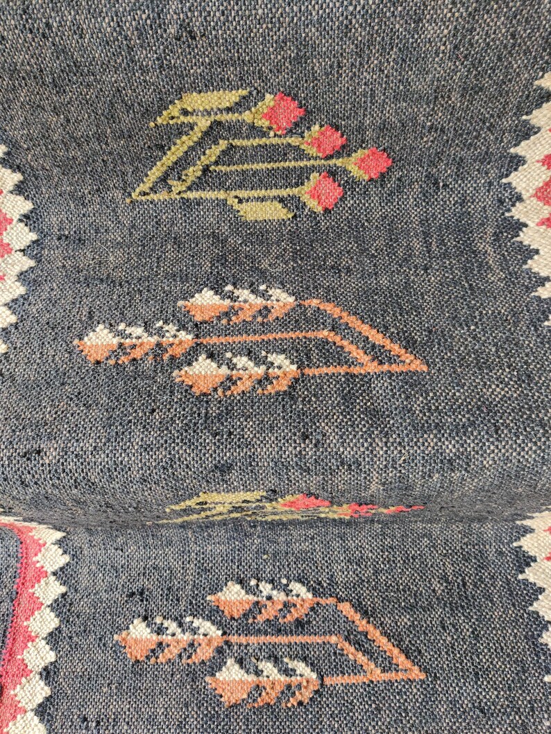 Riser Rug Handwoven Tribal Kilim Runner Rug, Dark Gray With Colorful Geometric ...