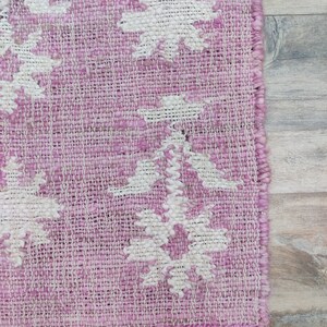 Handwoven Pink Jute Floral Design Area Rug, Handmade Natural Jute Hallway Rug, Vintage Jute Entryway Bohemian Decor Rug, Bedroom Rug, Gift
