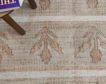 2,5 x 3 m Wollteppich aus natürlicher geblümter Baumwolle, Handgewebter Juteteppich, Boho Teppich, Wollteppich, Naturteppich, Naturteppich