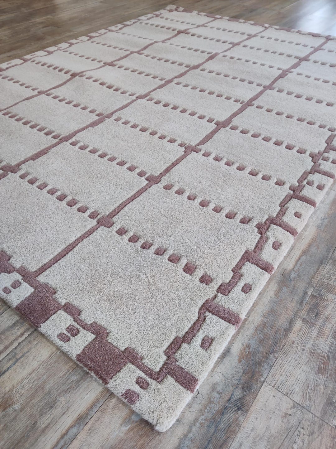 Modern Grid Checkered Wool Rug, Hand-tufted Geometric Area Rug, Border ...