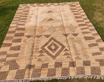 Home Decor Jute Rug, Natural jute diamond checkered Rug, Handwoven Jute rug, Custom size rug, jute Runner Rug, Rugs For Bedroom, 8X10 Ft Rug