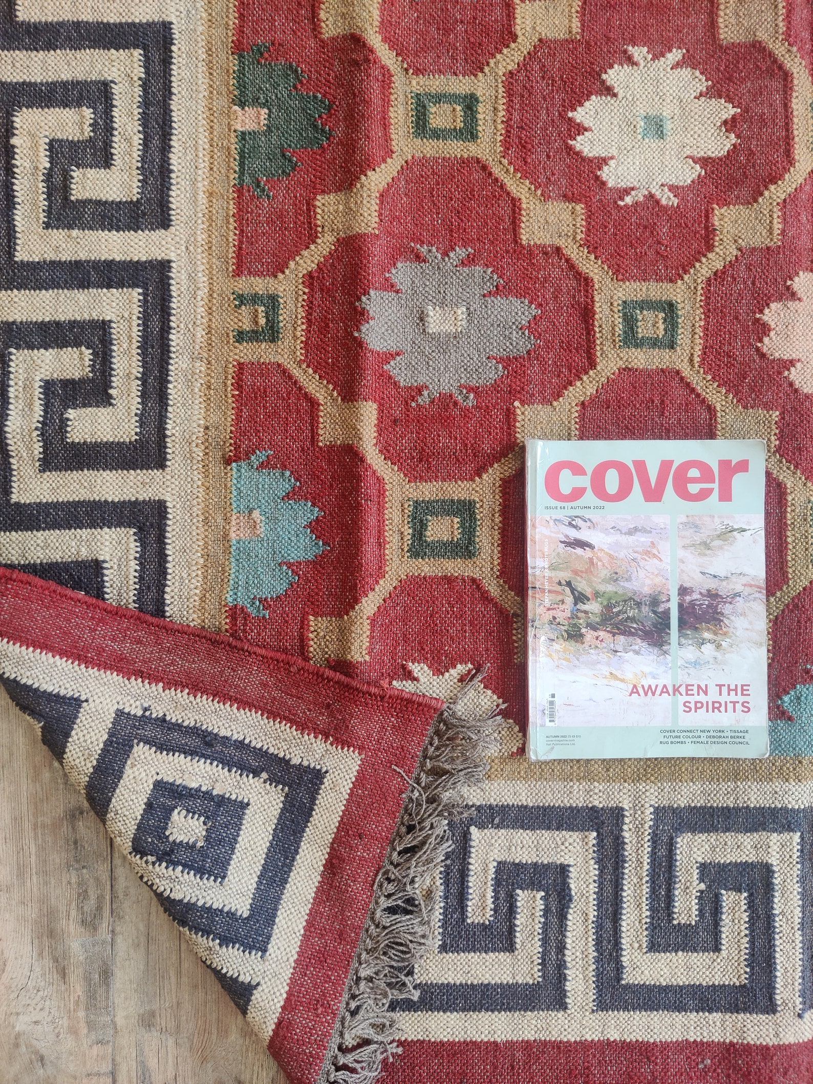 Handmade Wool Jute Rug, Greek Key Border Kilim Rug, Large 8x10ft ...