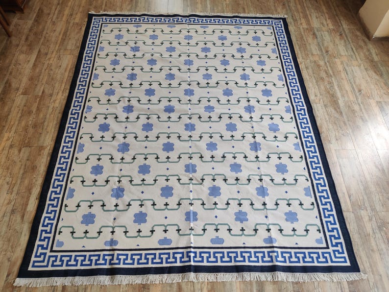 Skyler Vegetable Dyed Indian Dhurrie Reversible Cotton Rug, Flatweave Rug, Modern Rug, Cotton Rug 8x10, Area Rug, Rugs For Living Room, Gift
