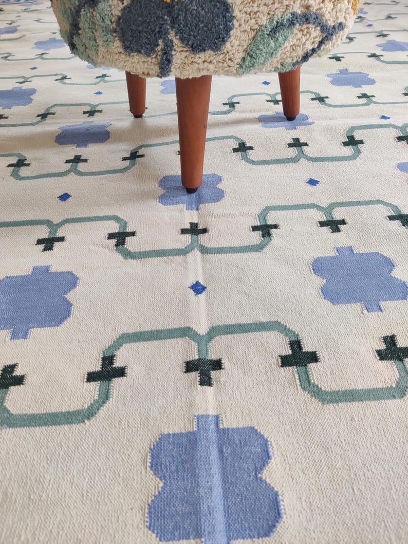 Skyler Vegetable Dyed Indian Dhurrie Reversible Cotton Rug, Flatweave Rug, Modern Rug, Cotton Rug 8x10, Area Rug, Rugs For Living Room, Gift