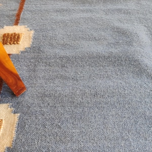 Wool Rug Bordered Design Blue Wool Area Geometric Border Design Rug, Bohemian Wool Minimalist ...