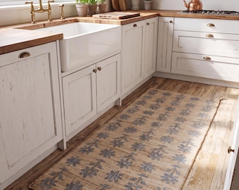 Cotton Jute Rug, Handwoven Flatweave with Floral Pattern in Earth Tones