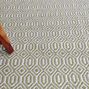 Green Wool Handloom Rug,  Diamond Geometric Pattern | Living Room Wool Area Rug | Handmade Flatweave Carpet | Boho Home Decor Wool Rug 8x10