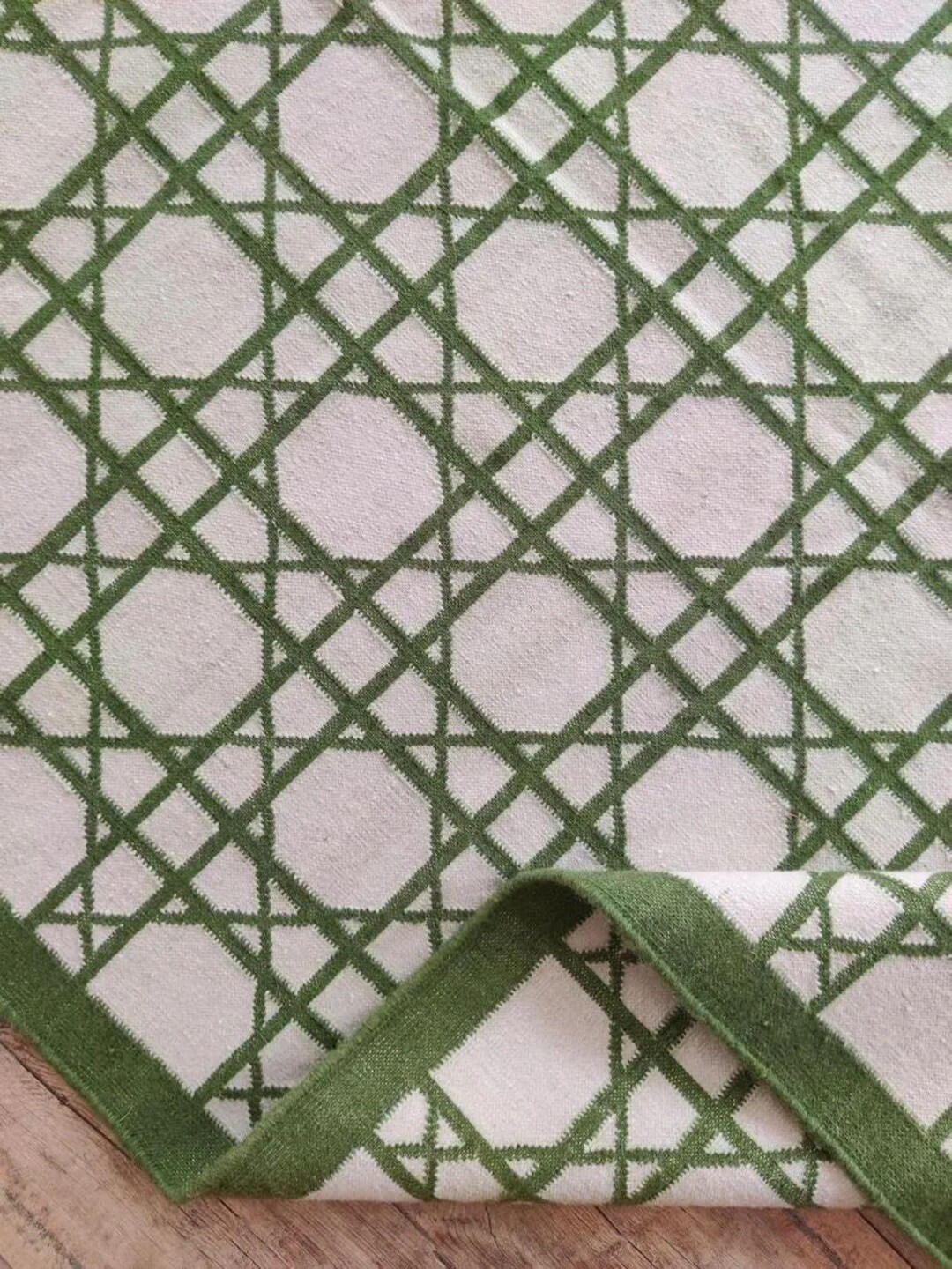 Handwoven Wool Green Geometric Pattern, Modern Minimalist Area Rug ...