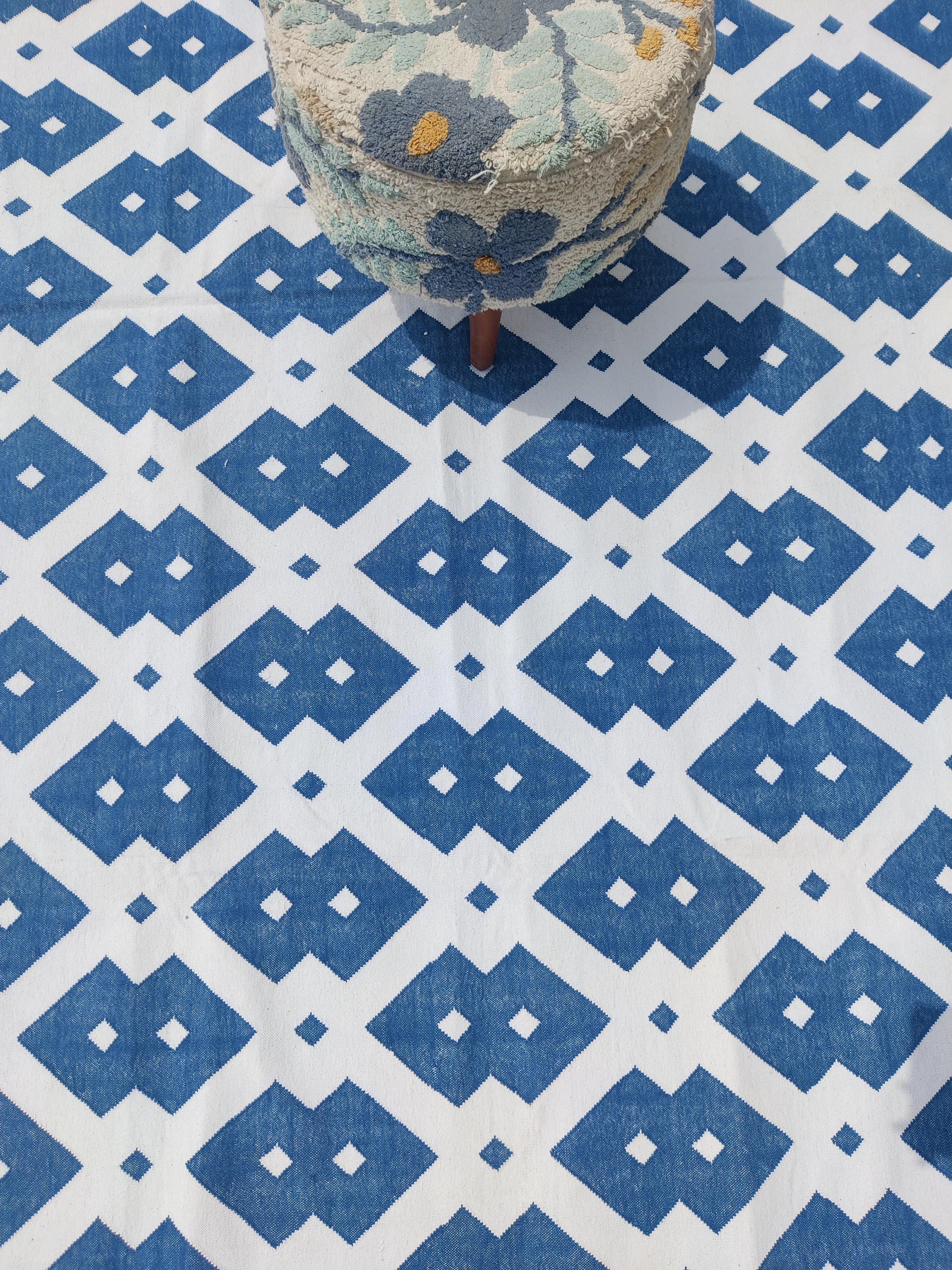 Handwoven Cotton Dhurrie Rug, Diamond Geometric Pattern Rug, Modern ...