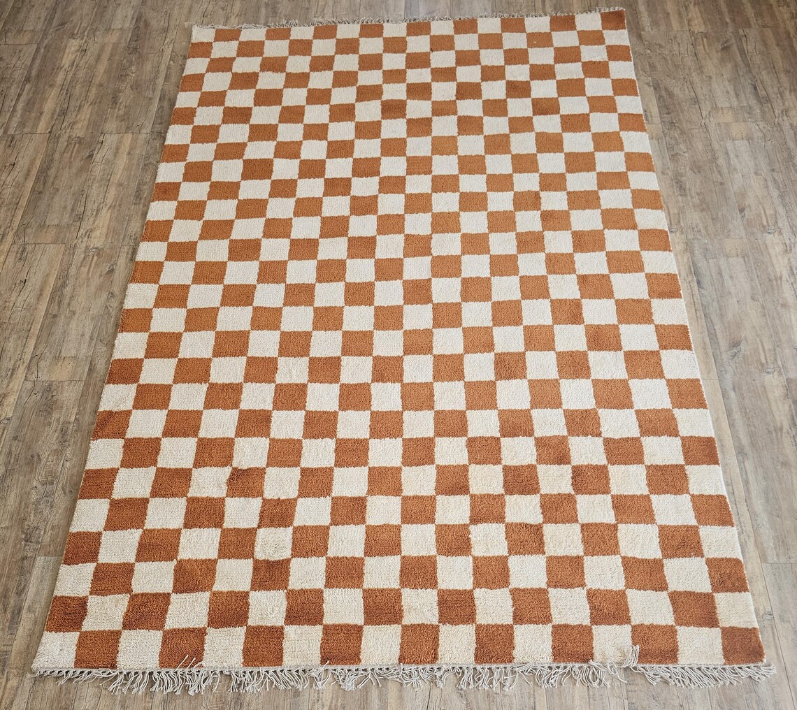 Chess Rug Red Orange White Checkered Moroccan Rug, Custom Chess Checker Rug ...