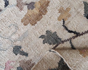 Tappeto floreale in cotone e iuta intrecciato a mano, tappeto vintage boho, tappeto a trama piatta per l'arredamento del soggiorno in stile rustico, ecologico, fatto a mano, 8 x 10 piedi