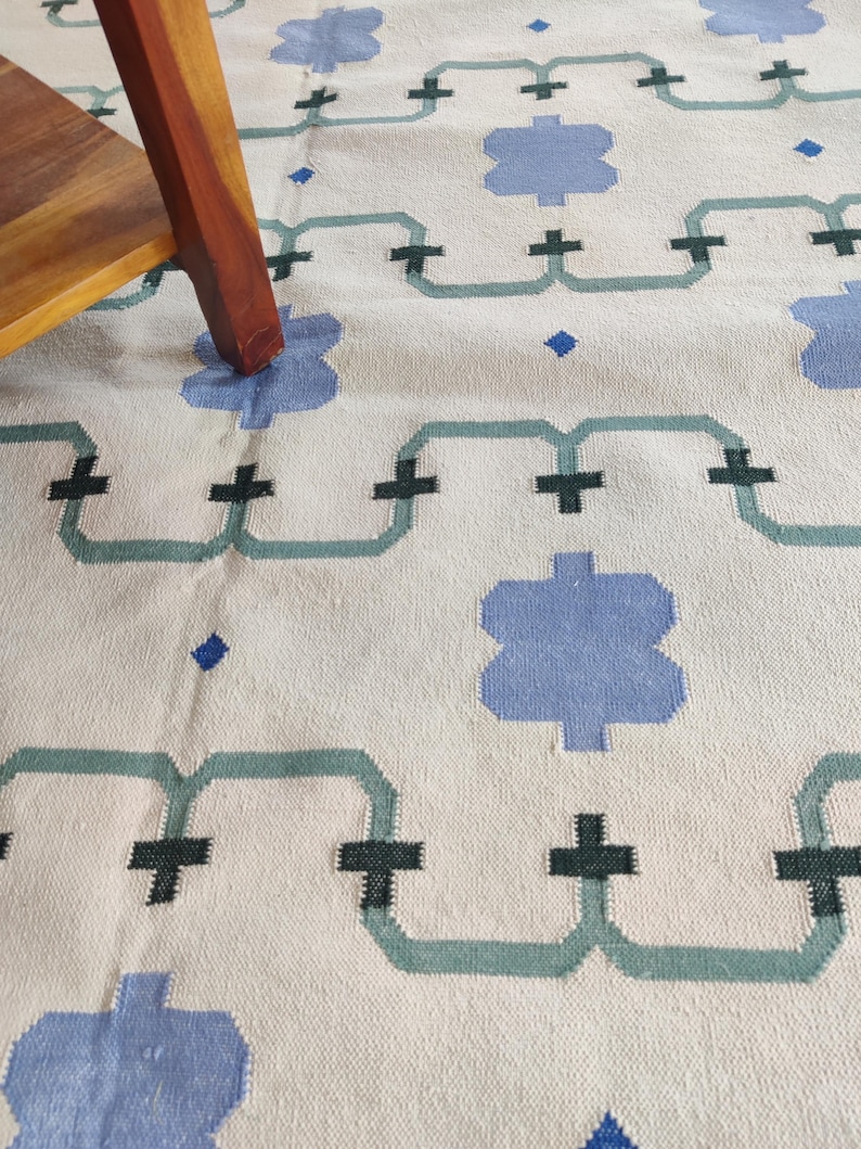 Skyler Vegetable Dyed Indian Dhurrie Reversible Cotton Rug, Flatweave Rug, Modern Rug, Cotton Rug 8x10, Area Rug, Rugs For Living Room, Gift