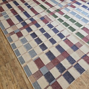 Handwoven Checkered Rug, Marli Flatweave Wool Rug, Modern Woolen Plaid Area Rug, Rugs For Living Room, Wool Rug 8x10, Check Rug, 6x8, 5x8 FT