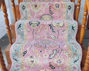 Pink Turkish Oushak Hand Knotted Runner Rug, Neutral Floor Runner, Bohemian Rug, Oushak Vintage Runner Rug, 3x9, 2x14, 2.5x15, FT Runner Rug