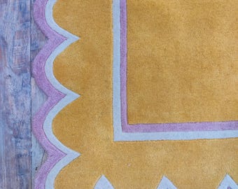 6x9 FT Modern Yellow Scallop Hand Tufted Rug, Wool scallop Rug, Wool Oriental Rug, Home Decor And Living, Custom Carpet, Personalized Rug
