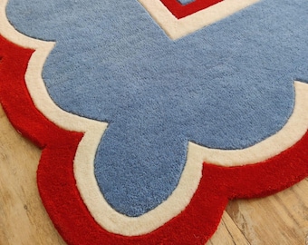 Luxury Wool Tufted Carpet, Wool Scalloped Red Border, Soft Handmade Rug for Living Room Gifting  5x7 6x9 8x10