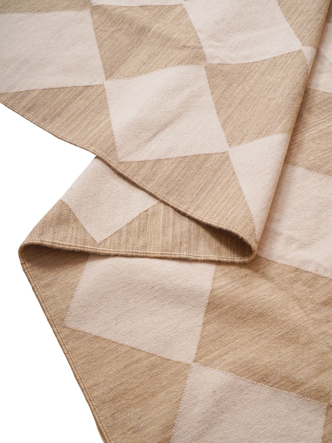 Handmade Tan and Brown Geometric Design Cotton Wool Rug, Indoor Rug ...