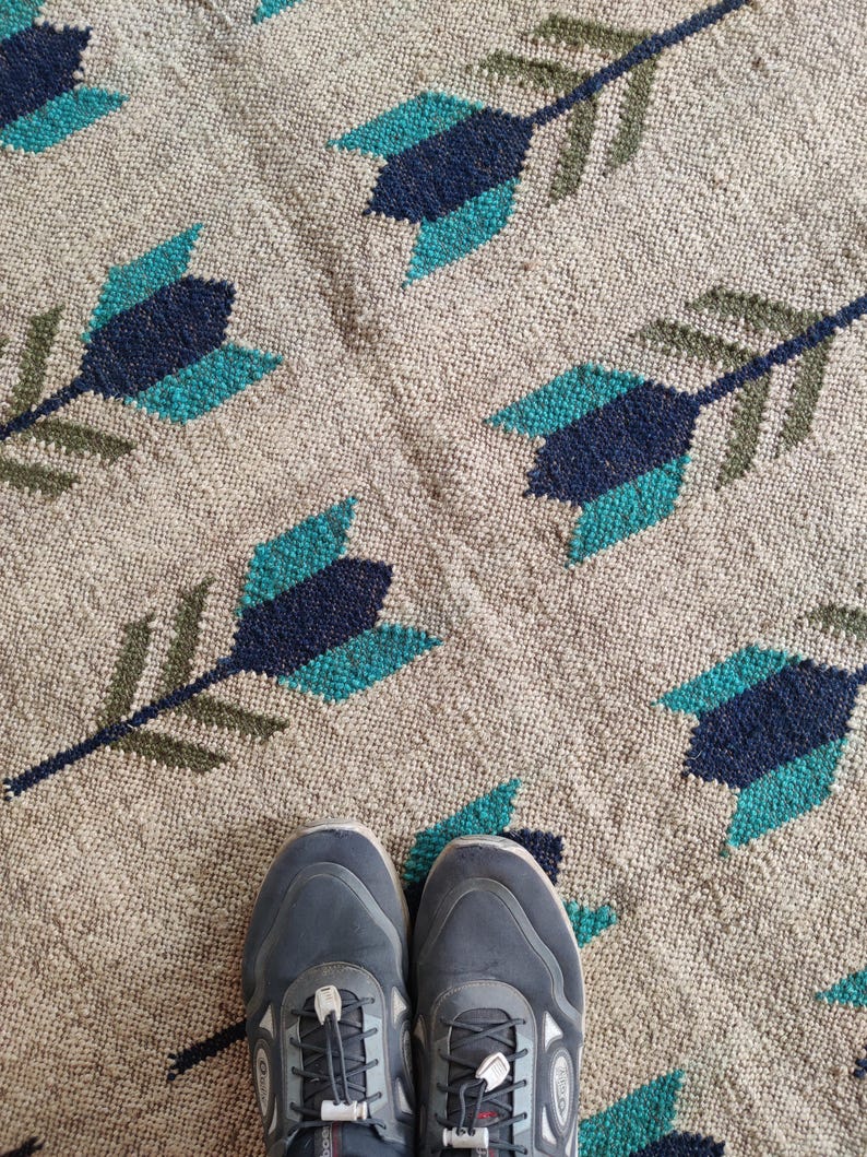 Handwoven Wool Jute Kilim Rug | Geometric Arrow Pattern Area Rug | Boho Tribal Handmade Carpet | Natural Fiber Flatweave Rug, 6X9, 8X10 FT