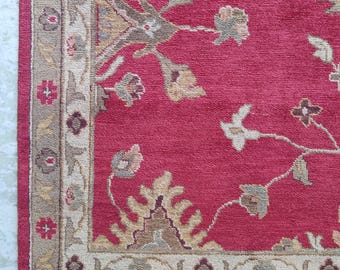 Hand Knotted Oushak, Red Turkish Oushak Carpet, Vintage Style Wool Area Rug, Traditional Oriental Handmade Living Room Decor, 8X10, 9X12 FT