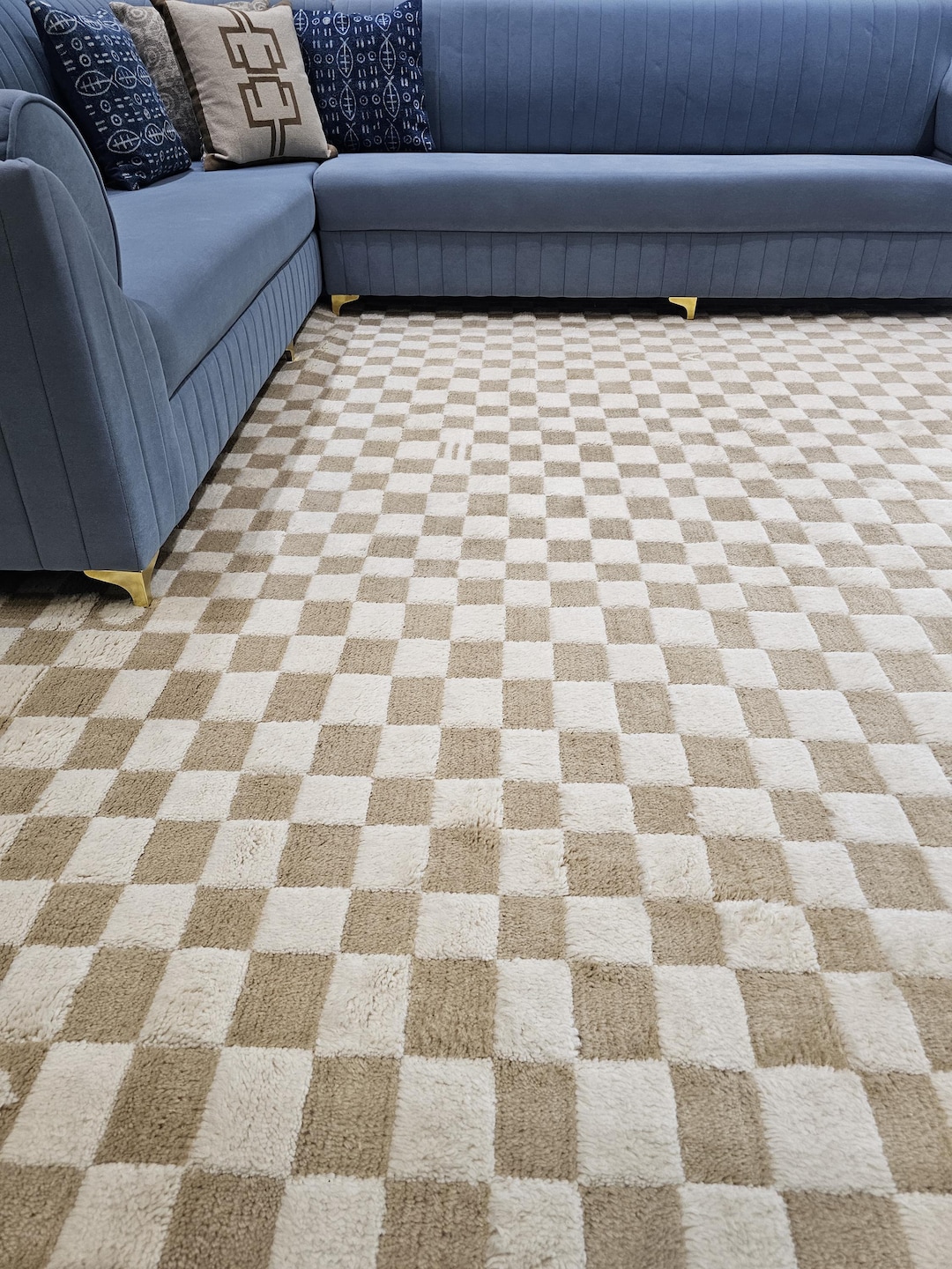 Berber Beige Rug, Moroccan Checkered Rug, Irregular Checkerboard Hand ...