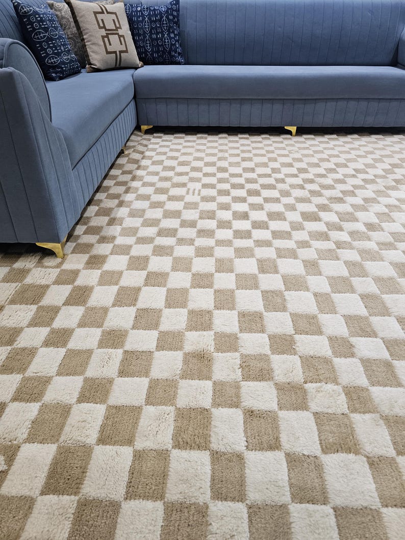 Berber Beige Rug, Moroccan Checkered Rug,  Beni Ourain Rug, Custom Moroccan Rug, Wool Checkered Rug, Wool Rug 8x10, Checker Board Rug, Gift, Beige And White Checkered Rug, Berber Rug, Wool Moroccan Rug, Rugs For Bedroom, Rugs For Living Room,Area Rug