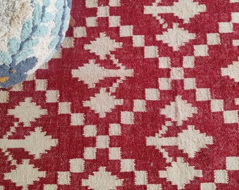 Cotton Jute Rug, Red And White Jute Rug, Eco-friendly Rug, Area Rug, Indoor Rug, Custom Color And Size, Boho Rug, Bedroom Rug