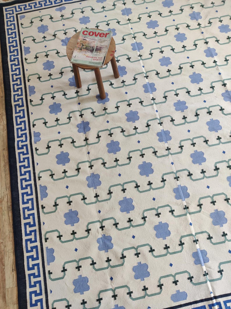Skyler Vegetable Dyed Indian Dhurrie Reversible Cotton Rug, Flatweave Rug, Modern Rug, Cotton Rug 8x10, Area Rug, Rugs For Living Room, Gift
