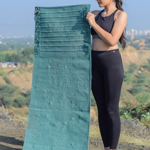 2x6 Ft Blue Personalized Cotton Yoga Mat For Workout, Handmade Custom Size Mat For Fitness And Exercise, Meditation Mat, Birthday Gift