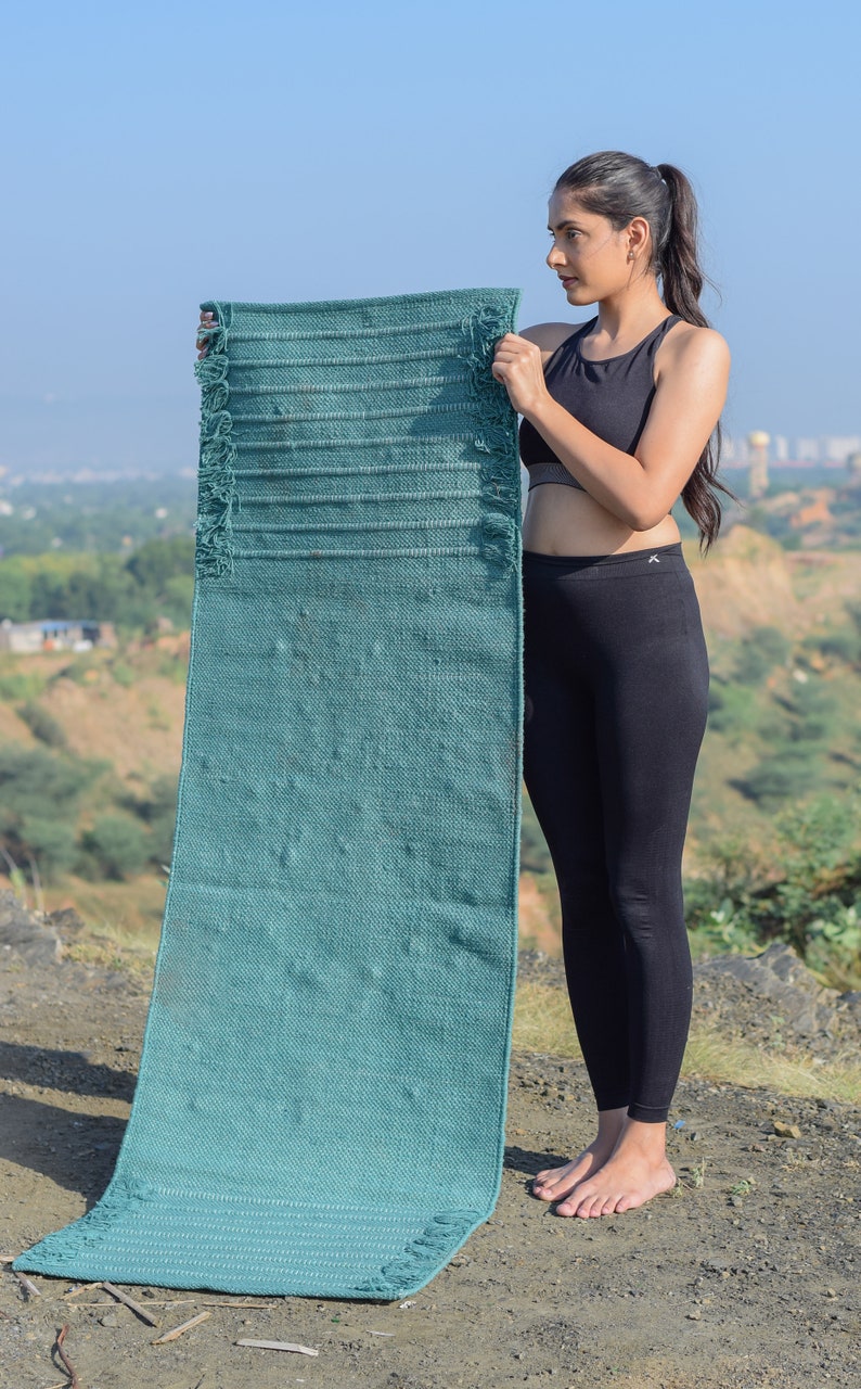 2x6 Ft Blue Personalized Cotton Yoga Mat For Workout, Handmade Custom Size Mat For Fitness And Exercise, Meditation Mat, Birthday Gift