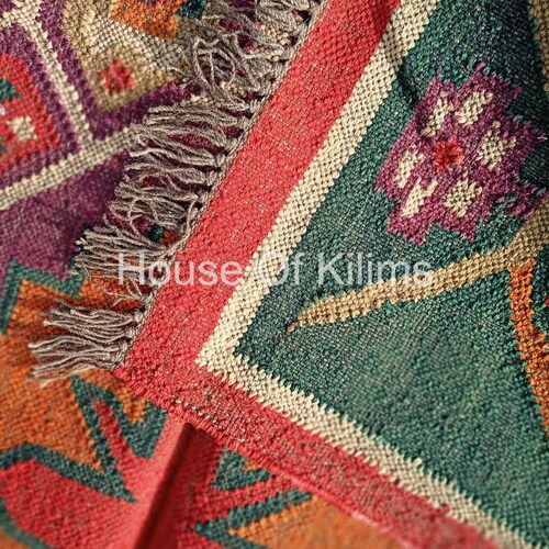 Kilim Area Rug, Green And Orange Color Rug, Bohemian Accent Carpet, 5x8 Ft, 10x14 Ft shops Carpet
