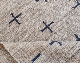 Jute Teppich mit Schwarzem Kreuz Muster, Handgewebter Naturfaser Boden Teppich, Rustikaler Teppich für Boho Wohnen & Eingangsbereich 2,5 x 3 m