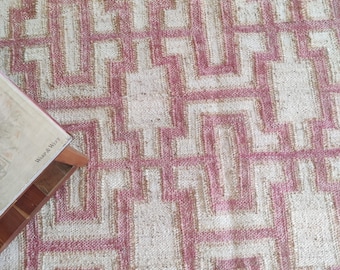 Handgeweven jute platgeweven tapijt, geometrisch designer vloerkleed, woonkamertapijt, keuken- en eettafeltapijt, tapijt op aangepast formaat, jute tapijt 8 x 10