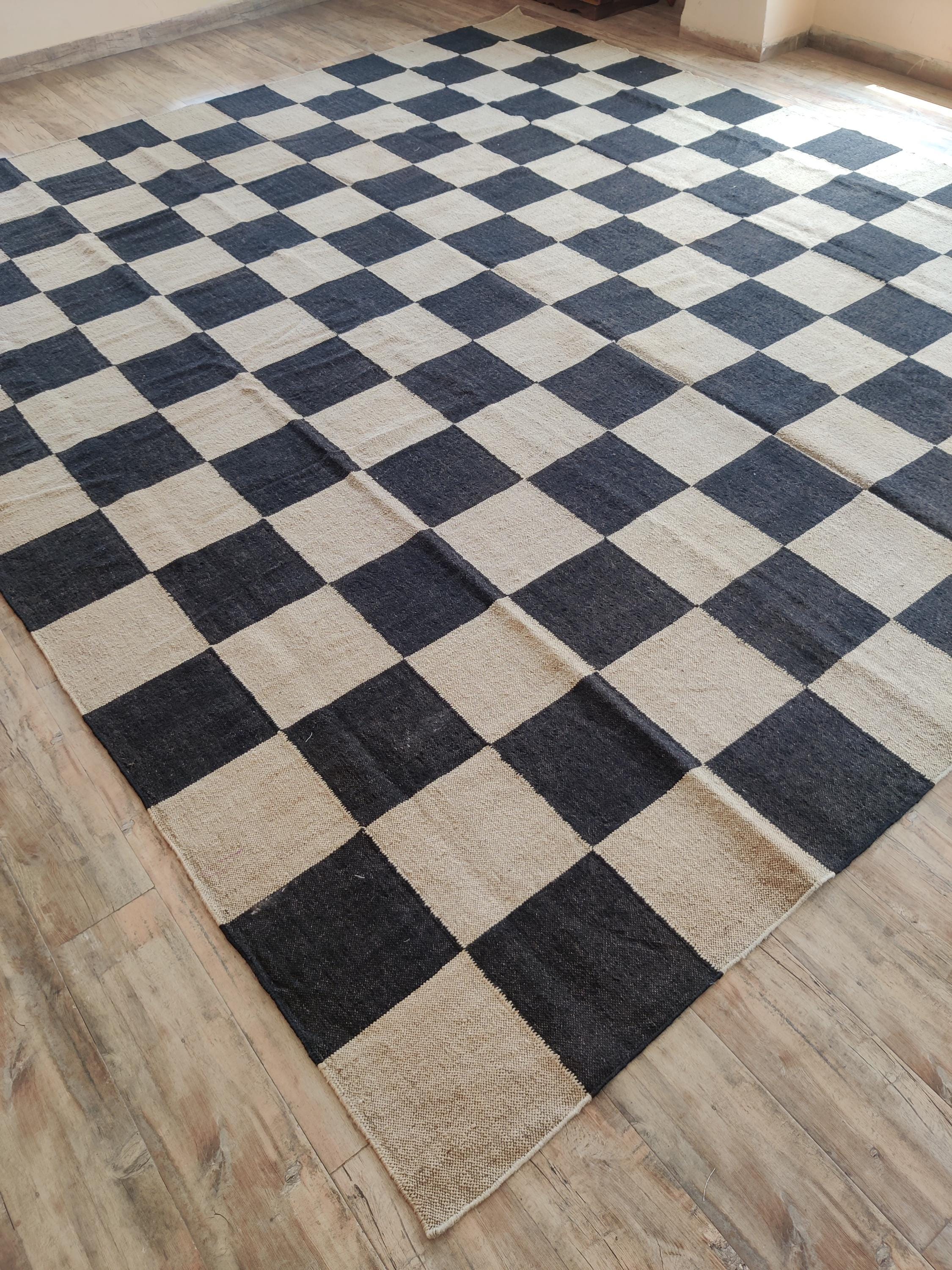 Checker Jute Rug, Black and White Area Checkered Rugs, Large Jute ...