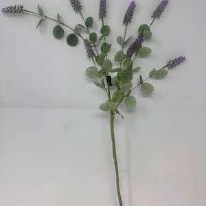 35 Inch Purple Lavender w/Eucalyptus Leaves Stem, Summer Floral, Greenery, Wreath Supplies, Flower Arranging, NEW