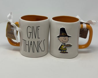 Rae Dunn Peanuts Thanksgiving Mug, Charlie Brown Give Thanks Mug, Peanuts Thanksgiving Collection, Sold Separately