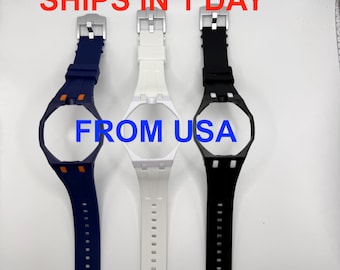 Case Adapter and Silicone Strap for AP x Swatch Royal Pop Watch, Integrated Modification Watch Band Kit with 12 O'Clock Crown Openings