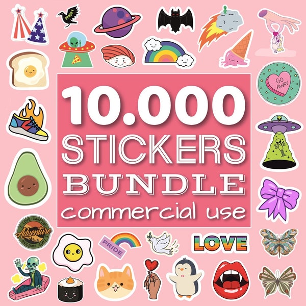 Bundel met 10.000 stickerontwerpen, Digitaal stickerpakket, Stickersbundel, Sticker png-set, Afdrukbare stickers, GoodNotes-stickers Commercieel gebruik