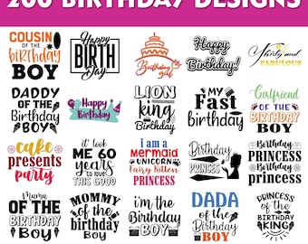 200 disegni di compleanno, bundle in formato SVG di compleanno, Buon Compleanno in formato SVG, Compleanno PNG DXF, Set di SVG per feste di compleanno, Pacchetto di file digitali per uso commerciale