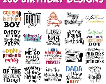 200 dessins d'anniversaire, bundle svg anniversaire, svg joyeux anniversaire, anniversaire png dxf, ensemble svg de fête d'anniversaire, pack de fichiers numériques à usage commercial