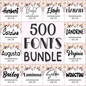 500 Fonts bundle, Script fonts pack, Serif fonts set, Wedding fonts, Digital alphabet, Classic fonts, Typeface collection, Commercial use