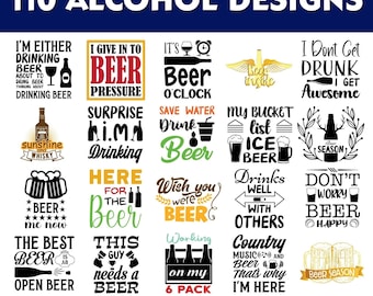 110 Alkohol Designs, Alkohol SVG-Bundle, Bier SVG-Set, Alkohol Zitate svg, Wein svg Bundle, Bier Clipart, kommerzielle Nutzung digitale Dateien