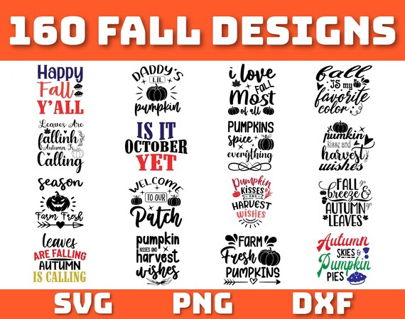 160 Fall designs bundle, Autumn svg bundle, Fall quotes svg, Cutting files set, Fall clipart pack, Thanksgiving bundle, Autumn vector bundle