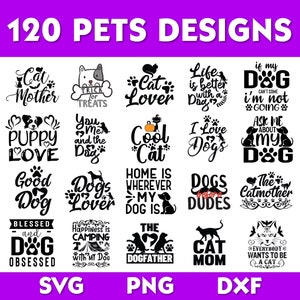 120 Pets bundle, Pets svg bundle, Funny pet quotes pack, Cat mom svg, Dog lover svg, Pets cliaprt set, Pets cutting files, Commercial use